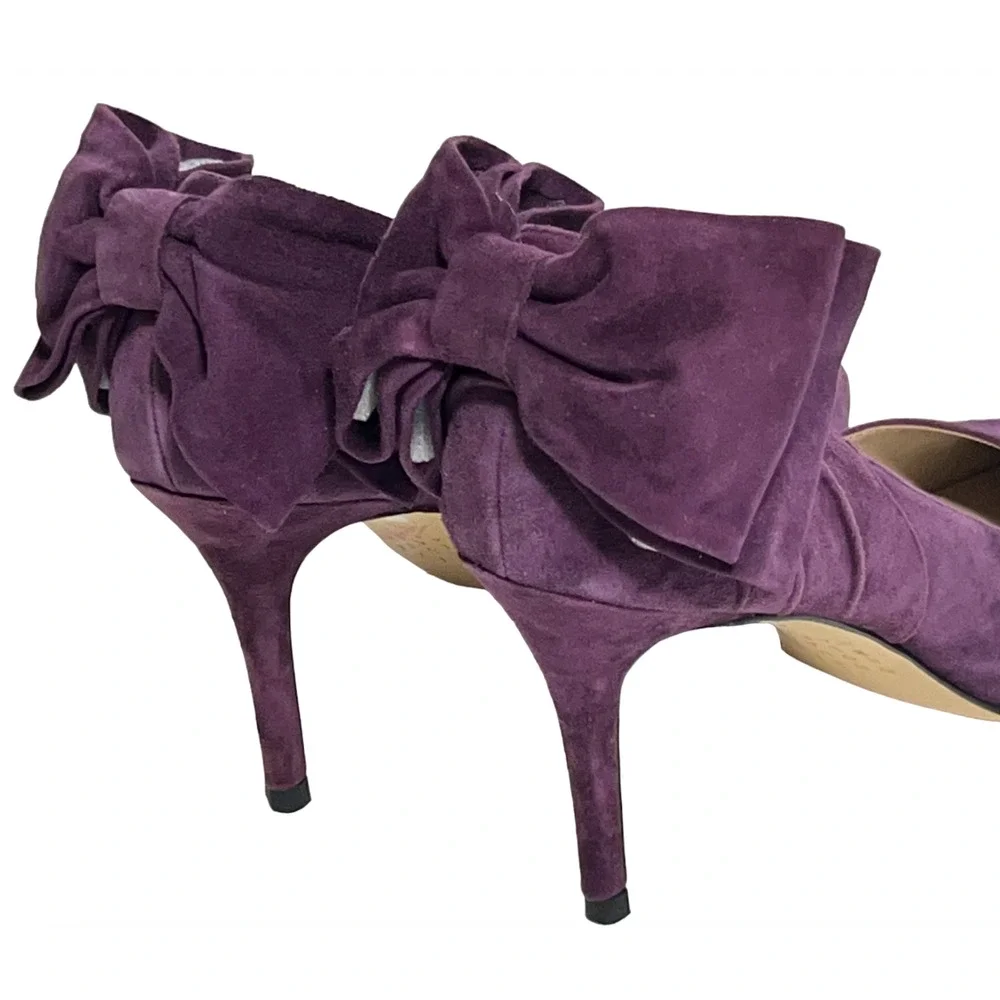 NEW WHITE HOUSE BLACK MARKET PURPLE CALLIE SUEDE BOW HIGH HEELS PUMPS SZ 9 - Picture 6 of 16